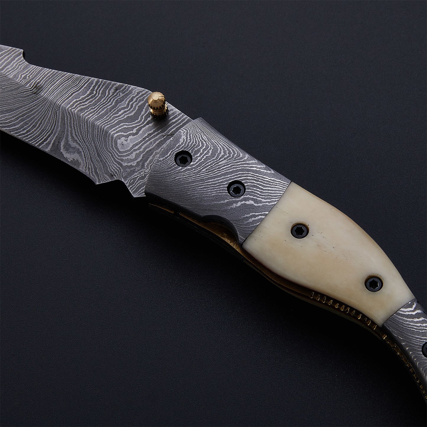 CUSTOM HANDMADE DAMASCUS POCKET KNIFE WITH LEATHER SHEATH