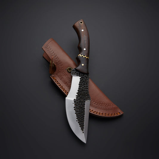 CUSTOM HANDMADE HAMMERD TRACKER KNIFE WITH LEATHER SHEATH