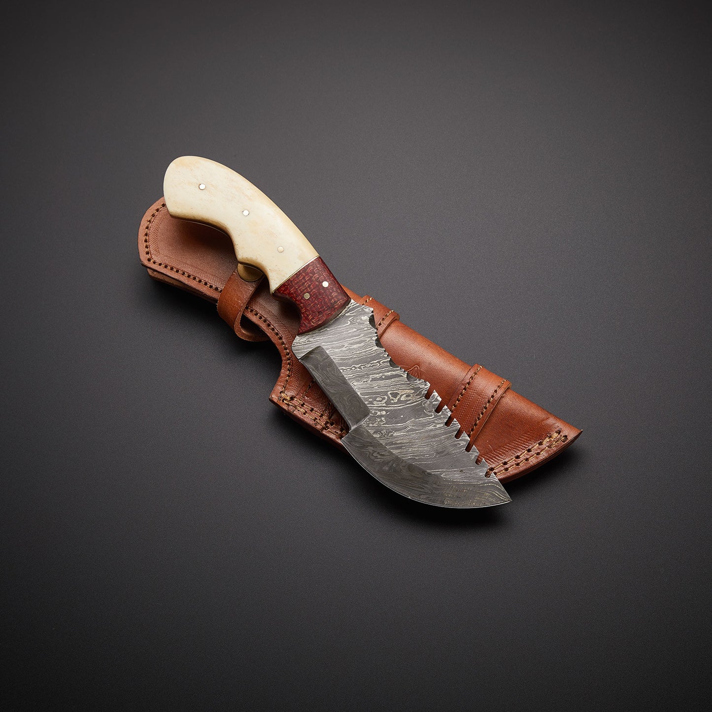 |NB KNIVES| CUSTOM HANDMADE DAMASCUS TRACKER KNIFE WITH LEATHER SHEATH
