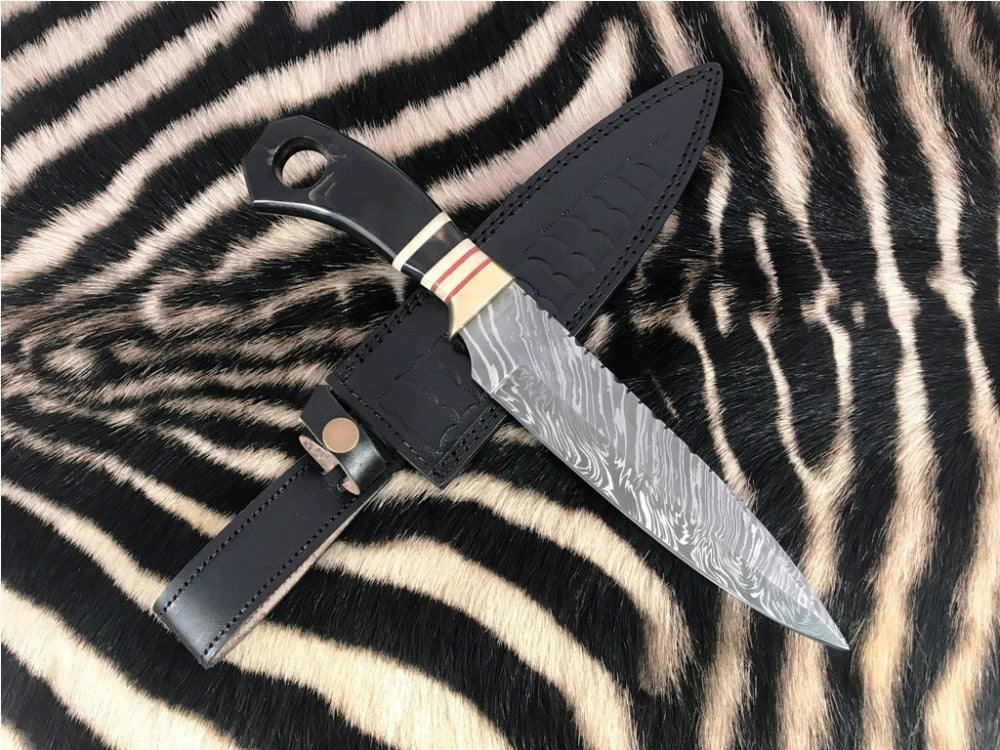|NB KNIVES| CUSTOM HANDMADE DAMASCUS STEEL HUNTING KNIFE WITH LEATHER SHEATH