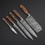 CUSTOM HANDMADE DAMASCUS 5 PCS CHEF SET WITH LEATHER ROLL KIT