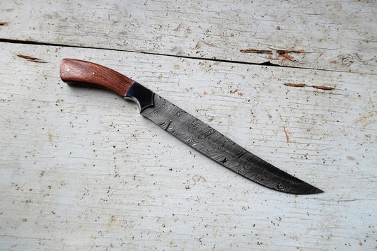 Damascus Steel Fillet Knife with Natural Rosewood Handle & Damascus Bolster