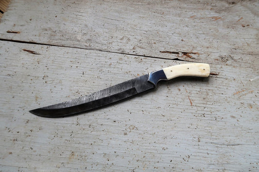 Cow Bone Handle Damascus Steel Fillet Knife with Stainless Steel Bolster