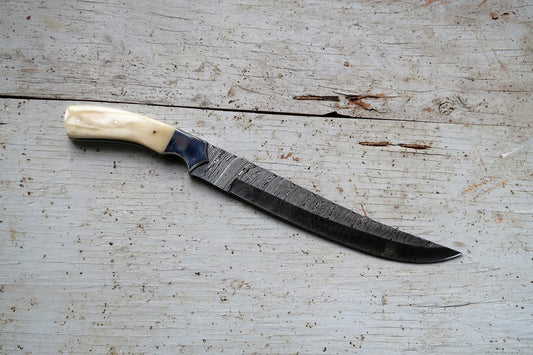 |NB KNIVES| CUSTOM HANDMADE DAMASCUS FILLET KNIFE WITH LEATHER SHEATH