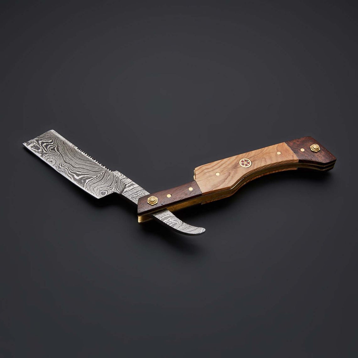 |NB KNIVES| CUSTOM HANDMADE DAMASCUS STRAIGHT RAZOR WITH LEATHER SHEATH