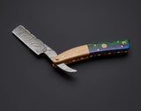 |NB KNIVES| CUSTOM HANDMADE DAMASCUS STRAIGHT RAZOR WITH LEATHER SHEATH