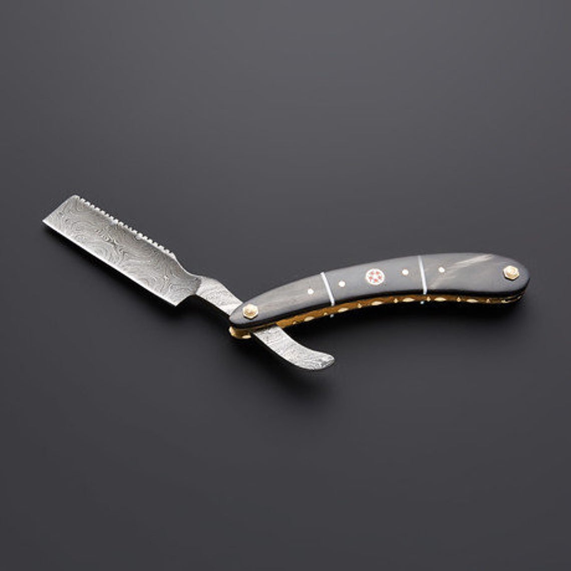 |NB KNIVES| CUSTOM HANDMADE DAMASCUS STRAIGHT RAZOR WITH LEATHER SHEATH