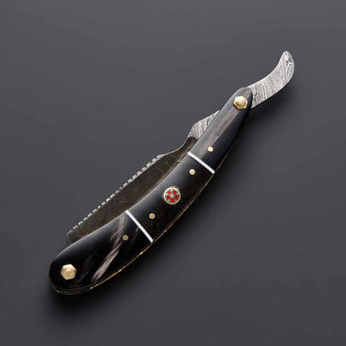 |NB KNIVES| CUSTOM HANDMADE DAMASCUS STRAIGHT RAZOR WITH LEATHER SHEATH