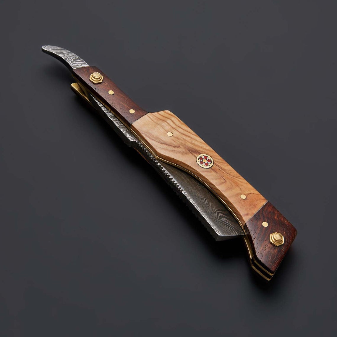 |NB KNIVES| CUSTOM HANDMADE DAMASCUS STRAIGHT RAZOR WITH LEATHER SHEATH