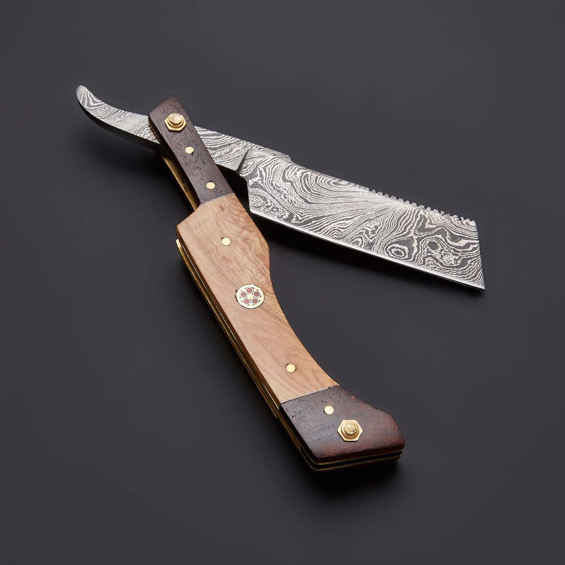 |NB KNIVES| CUSTOM HANDMADE DAMASCUS STRAIGHT RAZOR WITH LEATHER SHEATH