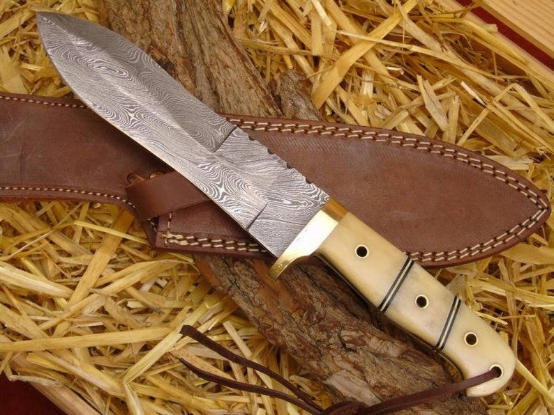 |NB KNIVES| CUSTOM HANDMADE DAMASCUS HUNTING KNIFE WITH LEATHER SHEATH