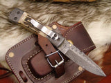 |NB KNIVES| CUSTOM HANDMADE DAMASCUS STAG HORN FOLDING KNIFE WITH POCKET CLIP