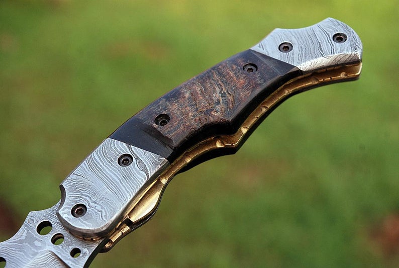 CUSTOM HANDMADE DAMASCUS POCKET KNIFE WITH LEATHER SHEATH