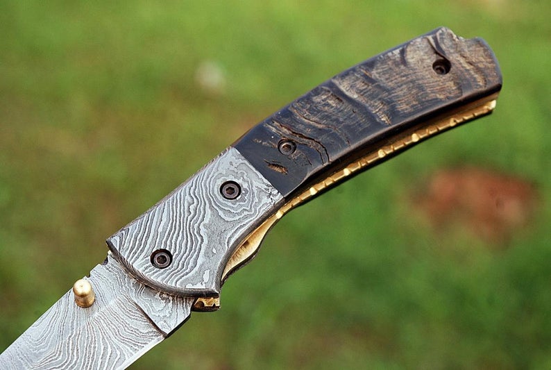 CUSTOM HANDMADE DAMASCUS POCKET KNIFE WITH LEATHER SHEATH