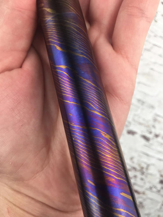 25cm Diameter | 10.6 inches (270mm) Length - (3 alloy) Titanium Damascus Round Rod Ba - NB CUTLERY LTD
