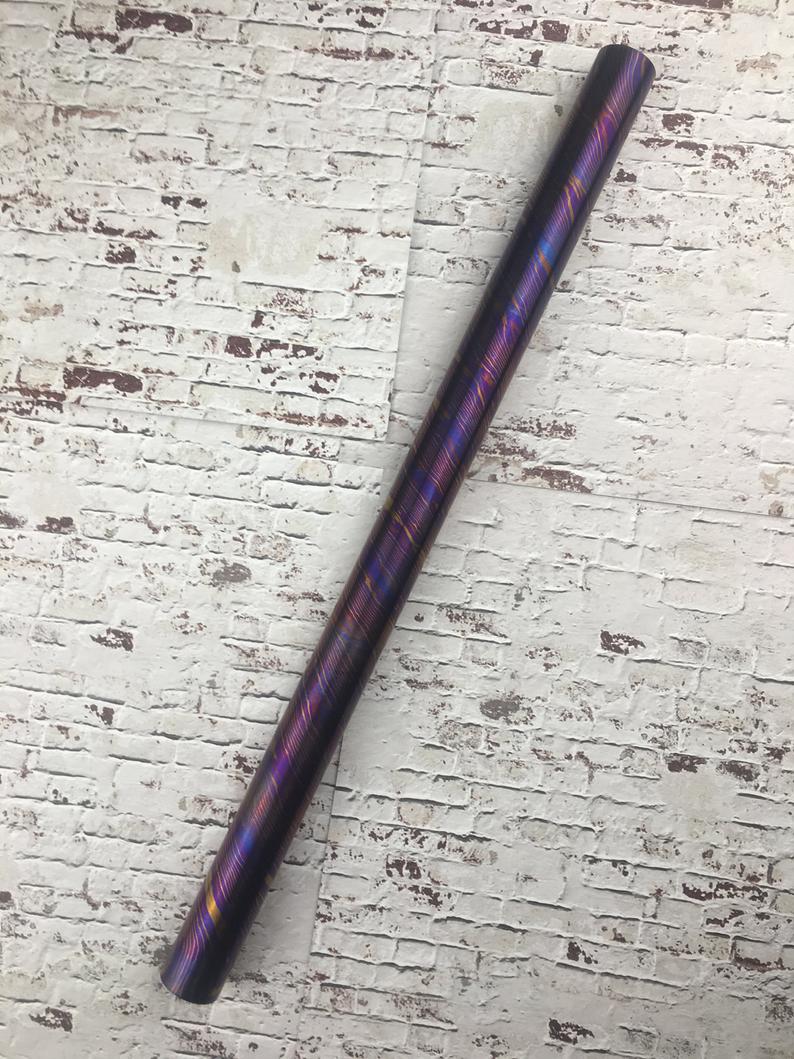 25cm Diameter | 10.6 inches (270mm) Length - (3 alloy) Titanium Damascus Round Rod Ba - NB CUTLERY LTD