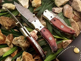 Custom Hand Made Forged Folding Hunter Pocket Knife Damascus Steel Knife Handle Stained Camel Bone Folding With Leather