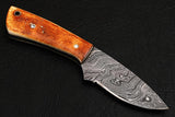 CUSTOM HANDMADE DAMASCUS HUNTING KNIFE HANDLE BURN BONE