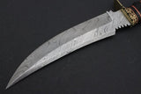 Custom Handmade Damascus Knife Corno Nero Handle with Fantastic Brass Work