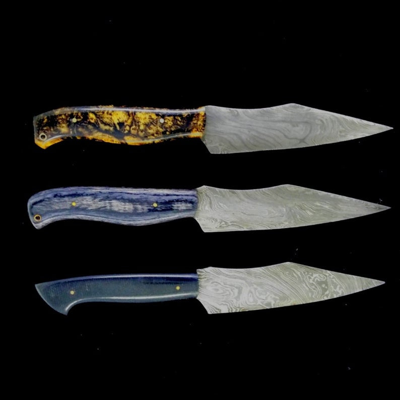 Custom Handmade Damascus Steel Lot Of 3 Hunting Knife Handle Rezon/Hardwood With Leather Sheaths Premium hunting skinner blade Collector’s Damascus skinning knife