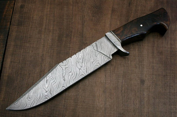 Damascus Steel Bowie 14.50" Custom Handmade Hunting Knife Bushcraft knife mini sword with ROSE Wood Handle - NB CUTLERY LTD