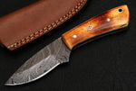 CUSTOM HANDMADE DAMASCUS HUNTING KNIFE HANDLE BURN BONE