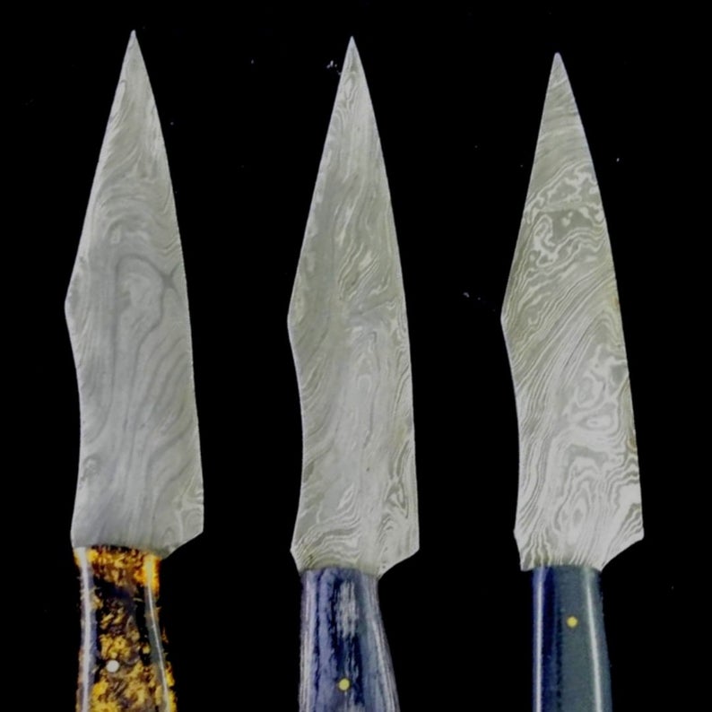 Custom Handmade Damascus Steel Lot Of 3 Hunting Knife Handle Rezon/Hardwood With Leather Sheaths Premium hunting skinner blade Collector’s Damascus skinning knife