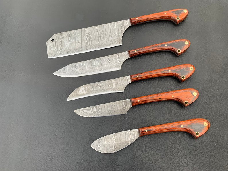 A Beautiful Newly Design Custom Made Damascus Steel Chef Knives Set - NB CUTLERY LTD