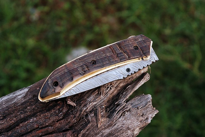 Damask Pocket Knife, Damascus Folding Knife - NB CUTLERY LTD