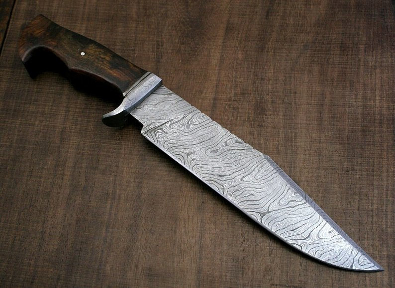 Damascus Steel Bowie 14.50" Custom Handmade Hunting Knife Bushcraft knife mini sword with ROSE Wood Handle - NB CUTLERY LTD