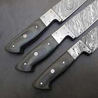 Beautiful Custom Made Forged Damascus Steel Chef knife Kitchen Knife Set with Leather Sheath