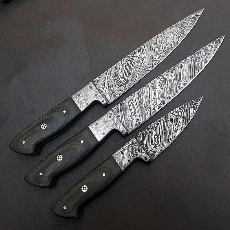 Handmade Damascus Steel Chef Knife | Micarta Handle | 374-Layer | Leather Sheath