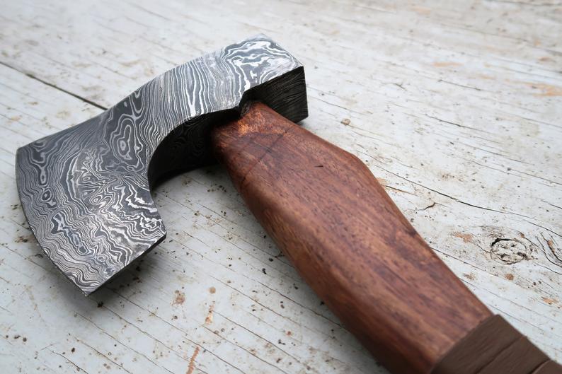 |NB KNIVES| CUSTOM HANDMADE DAMASCUS STEEL AXE WITH LEATHER SHEATH