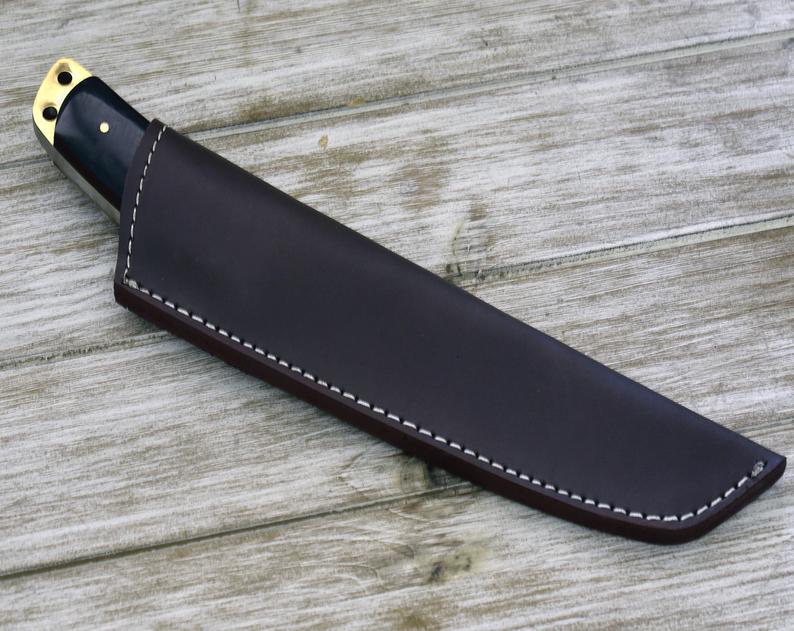 Custom, 12", tactical Tanto knife, damascus knife, Tanto point, hunting knife w/ Buffalo horn scales, brass liner, beautiful twist Damascus