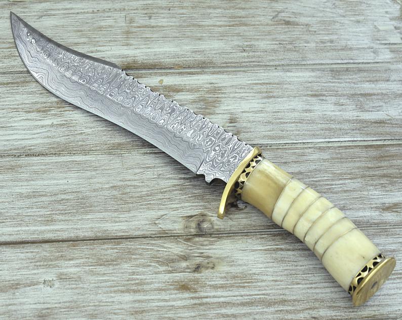 |NB KNIVES| CUSTOM HANDMADE DAMASCUS HUNTING KNIFE WITH LEATHER SHEATH