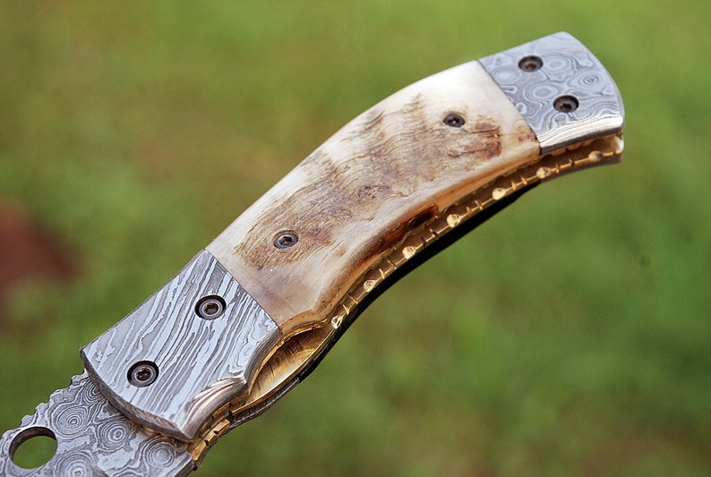 Damask Pocket Knife, Damascus Folding Knife - NB CUTLERY LTD