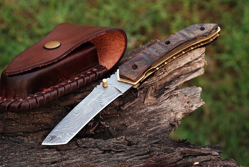 Damask Pocket Knife, Damascus Folding Knife - NB CUTLERY LTD