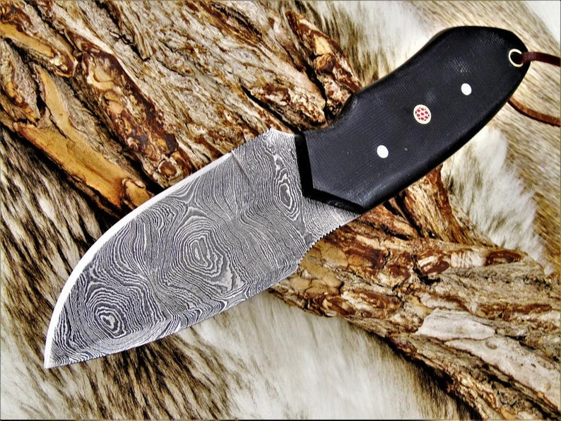 CUSTOM HANDMADE DAMASCUS HUNTING KNIFE HANDLE MICARTA