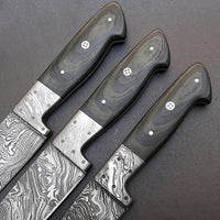 Beautiful Custom Made Forged Damascus Steel Chef knife Kitchen Knife Set with Leather Sheath