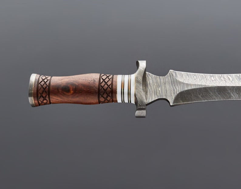 CUSTOM HANDMADE DAMASCUS STEEL HUNTING KNIFE WITH LEATHER SHEATH