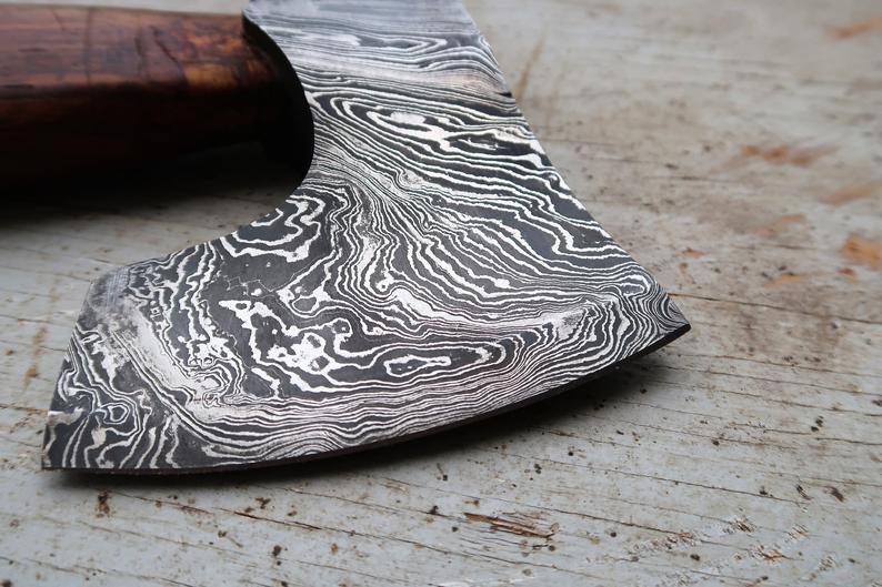 |NB KNIVES| CUSTOM HANDMADE DAMASCUS STEEL AXE WITH LEATHER SHEATH