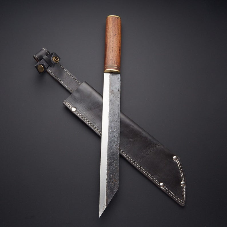 |NB KNIVES| Handmade High Carbon Steel With Walnut Wood Handle with Leather Sheath Viking Knife