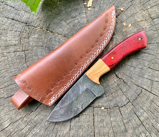 Full Tang Damascus Skinner Knife with Hardwood Handle