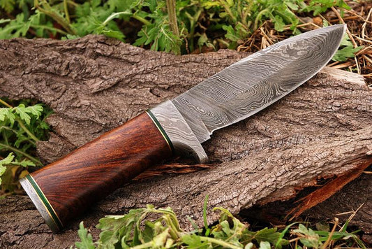 CUSTOM HANDMADE DAMASCUS STEEL HUNTING KNIFE WITH ROOS WOOD HANDLE