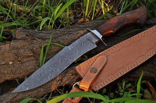 |NB KNIVES| CUSTOM HANDMADE DAMASCUS STEEL HUNTING KNIFE WITH LEATHER SHEATH