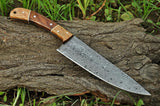 |NB KNIVES| CUSTOM HANDMADE DAMASCUS CHEF KNIFE WITH LEATHER SHEATH