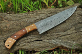 |NB KNIVES| CUSTOM HANDMADE DAMASCUS CHEF KNIFE WITH LEATHER SHEATH