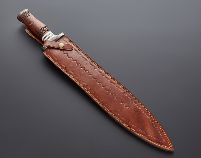 CUSTOM HANDMADE DAMASCUS STEEL HUNTING KNIFE WITH LEATHER SHEATH