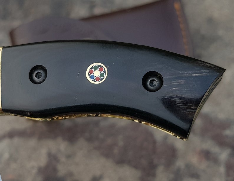 CUSTOM HANDMADE DAMASCUS POCKET KNIFE WITH LEATHER SHEATH