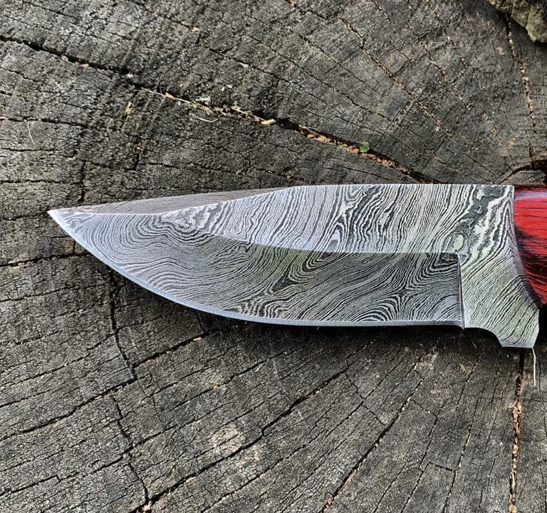 Full Tang Damascus Skinner Knife with Pakka Wood Handle